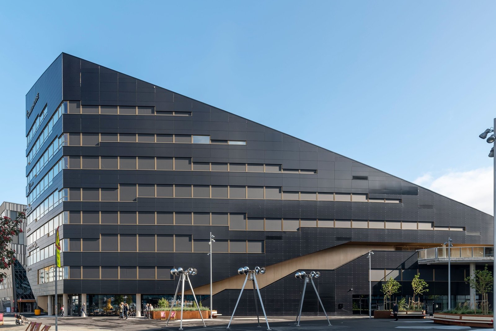 The Snohetta Powerhouse modern office block with solar panels in Trondheim, Norway